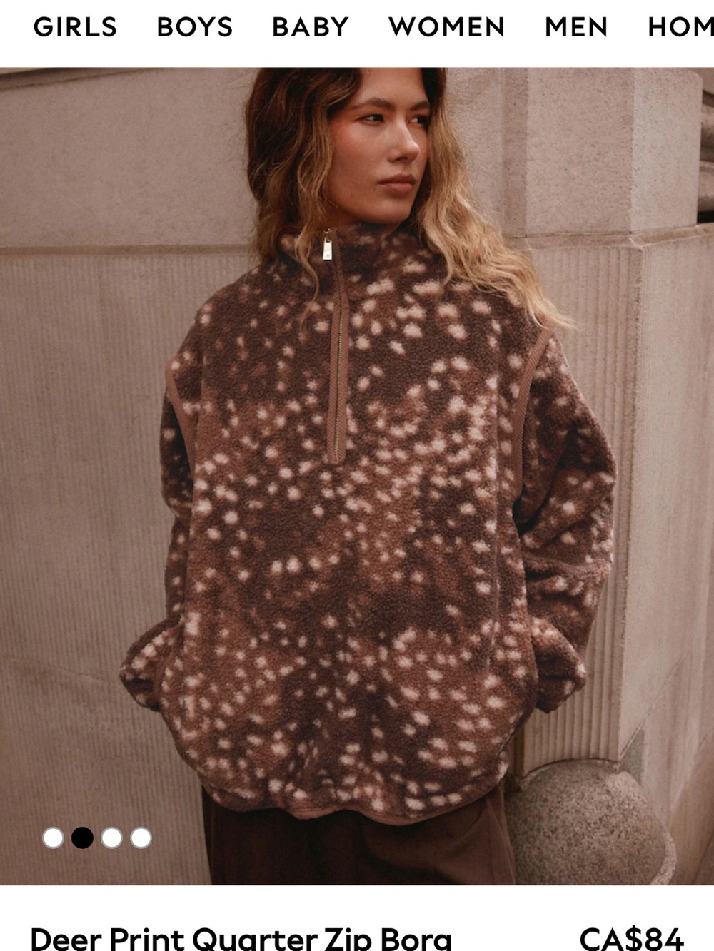 next Brown Deer-Print Quarter-Zip Teddy Jacket